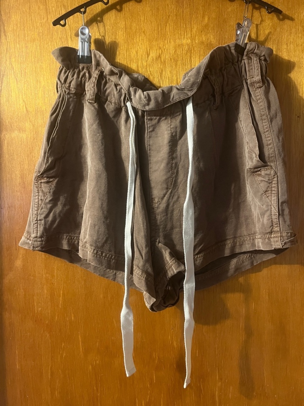 Woman’s Free People Brown High-Waist Paperbag Shorts with Drawstring Small